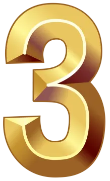 a gold number three on a white background