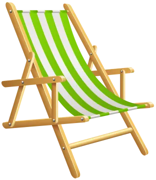 a green and white striped deck chair