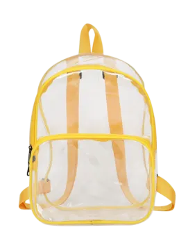 a clear backpack with yellow straps