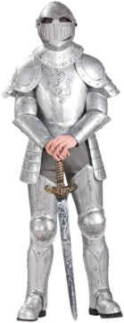 a man dressed as a knight holding a sword