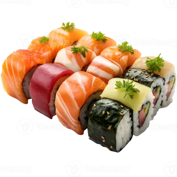 a close up of a sui roll on a white background