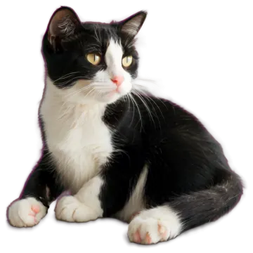 a black and white cat sitting on the floor