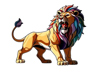 an image of a lion with colorful manes
