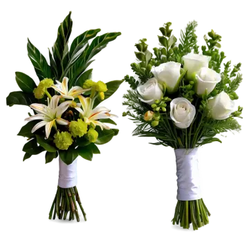 two bouquets of white and green flowers