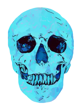 a blue skull with black eyes