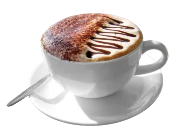 a cup of coffee with a spoon in it