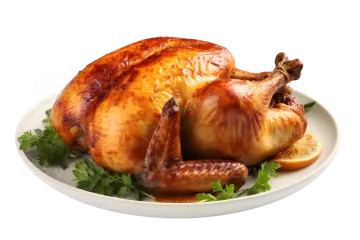 a roasted chicken on a white plate