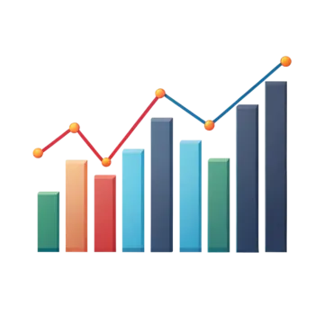 a bar chart with an arrow pointing upward