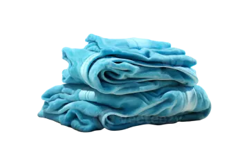 a pile of blue towels on a white background