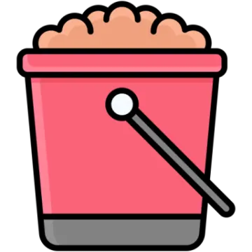 a bucket of popcorn with a spoon in it