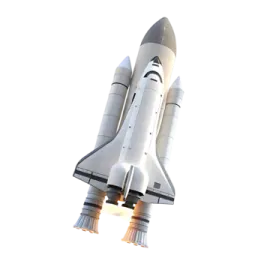 a space shuttle is flying through the air