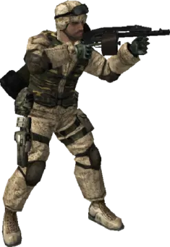 a soldier with a gun in his hand