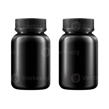 two black plastic bottles on a white background