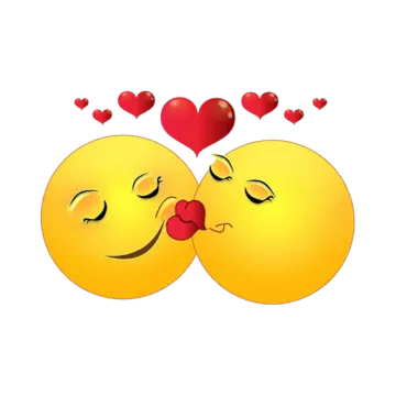 a couple kissing with hearts in the background