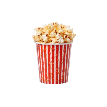 a red and white striped cup filled with popcorn