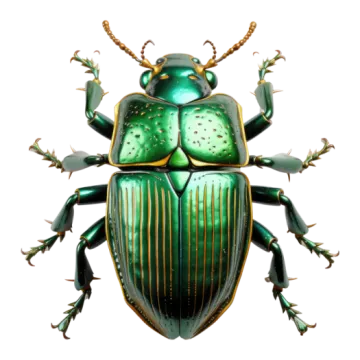 a green beetle on a white background
