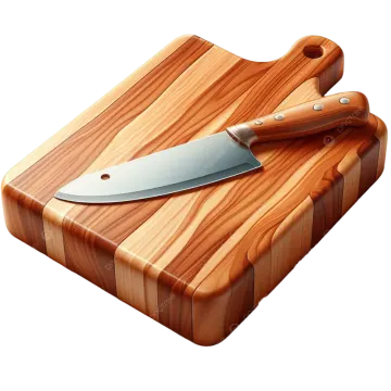 a wooden cutting board with a knife on it