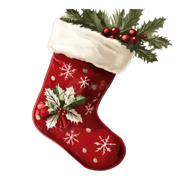 a christmas stocking with holly and red berries