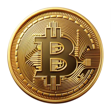 a golden bit coin on a white background