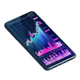 a smartphone with graphs on the screen