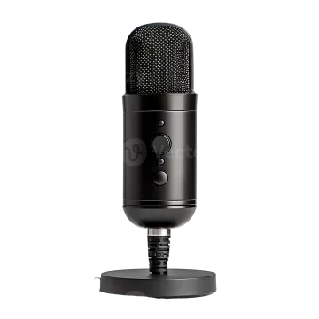 a black microphone on a white background