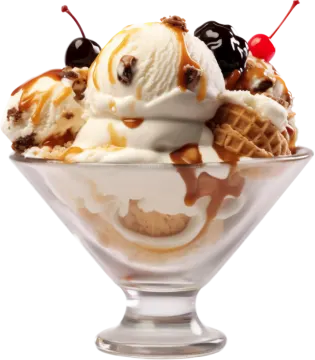 an ice cream sundae with a cherry on top