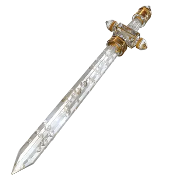 a gold and crystal dagger on a white background