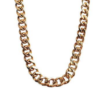 a gold chain necklace on a white background