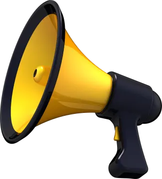 a yellow and black megaphone on a white background