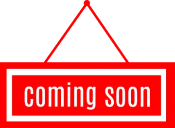 a red and white sign that says coming soon