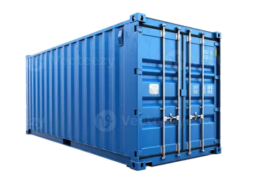 a blue shipping container on a white background