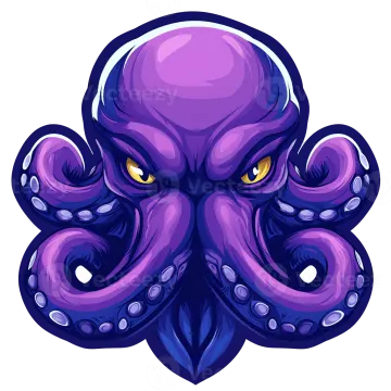 a purple octopus with yellow eyes and tentacles