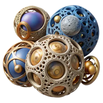 a pile of different colored spheres