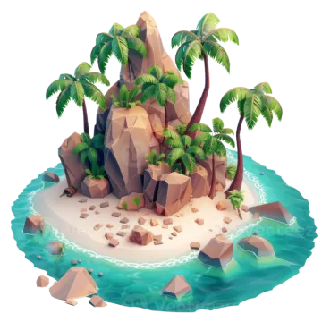 an island with palm trees and rocks