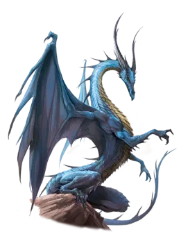 a blue dragon sitting on top of a rock