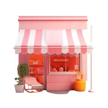 a small pink and white shop front view