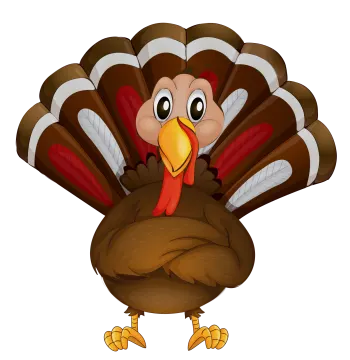 a cartoon turkey standing and smiling