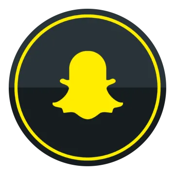 a black and yellow snap icon with a white background