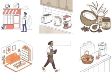 a series of illustrations showing different things in the kitchen