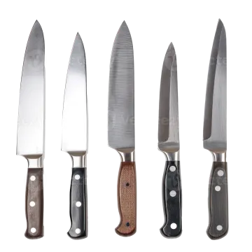 a set of knives on a white background
