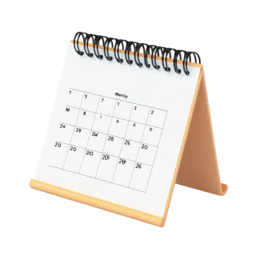 a calendar on a wooden stand