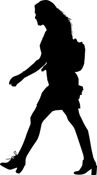 a silhouette of a woman walking with a backpack