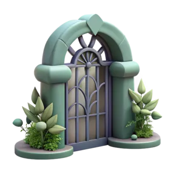 an open gate with plants growing inside