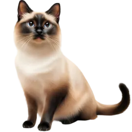 a brown and white cat with blue eyes