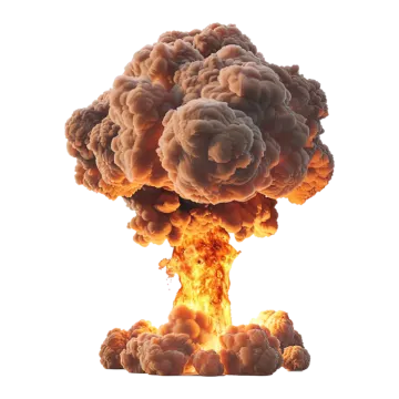 a large explosion of orange smoke on white background