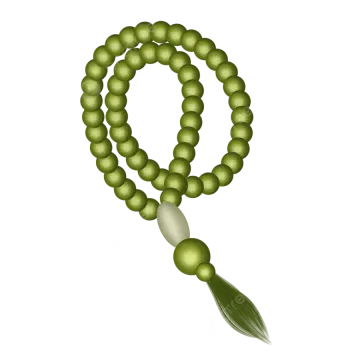 a green rosary with a white cross on it