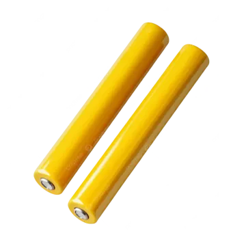 two yellow plastic rollers on a white background
