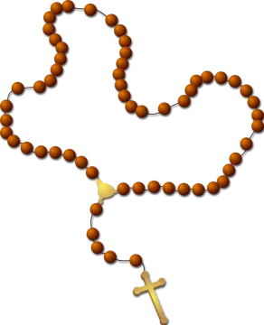 a rosary and a cross on a white background