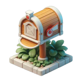 a small wooden mailbox sitting on top of some plants