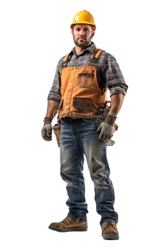 a construction worker standing with his hands in his pockets